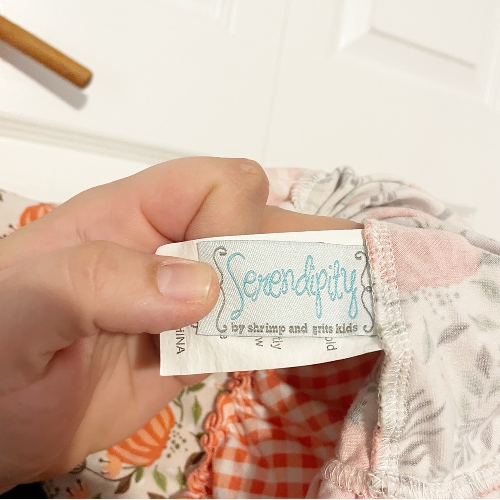 Shrimp & Grits Serendipity Pumpkin Fall Print Dress Ruffle Hem Girl’s Size M 5/6 - Picture 4 of 9